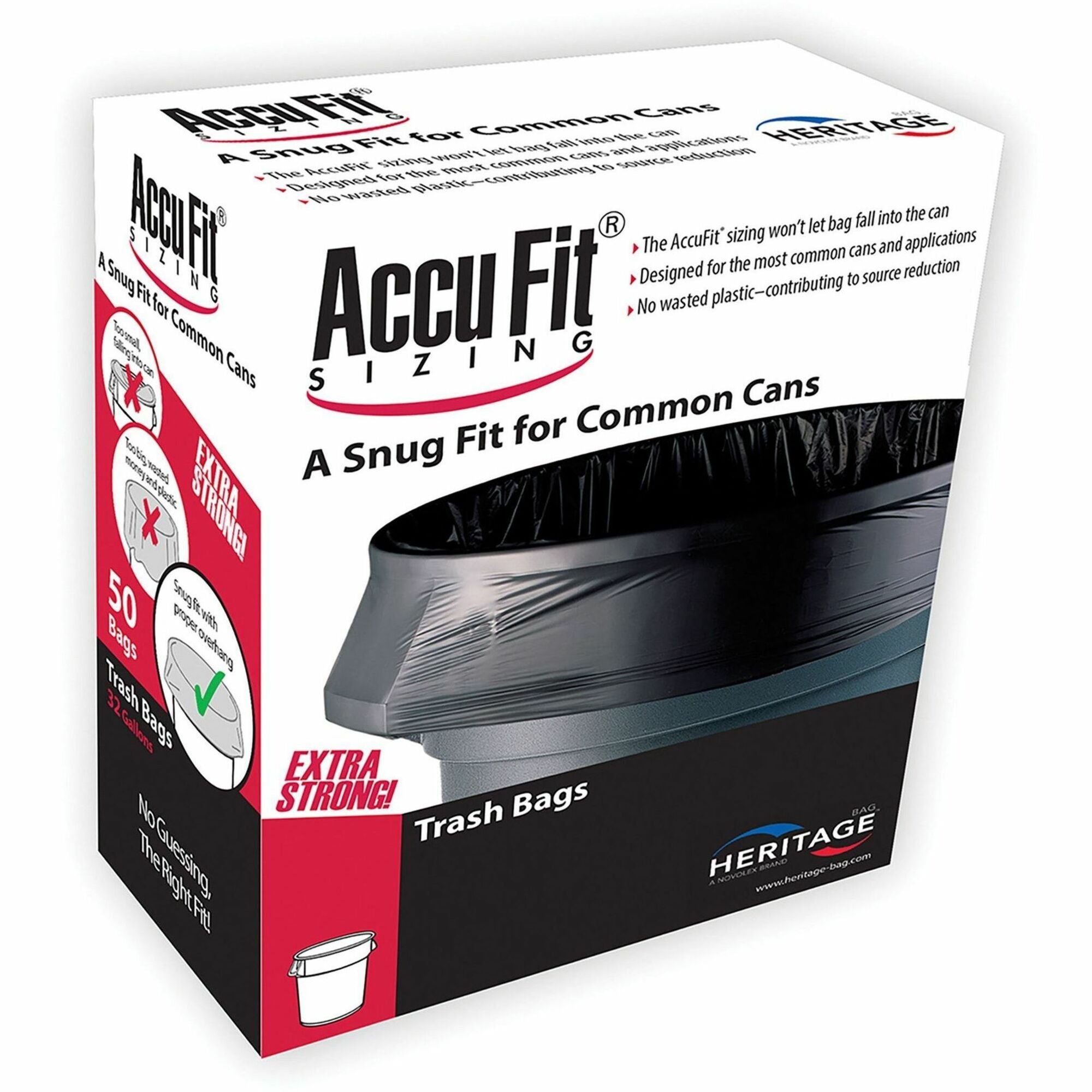 Heritage RePrime AccuFit 44-gal Can Liners - 44 gal Capacity - 50" Length x 37" Width x 0.90 mil (23 Micron) Thickness - Low Density - Black - Linear Low-Density Polyethylene (LLDPE) - Garbage - 50 / Box