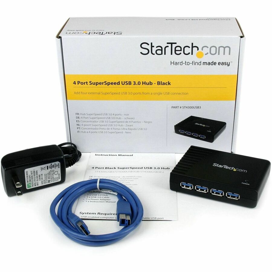 StarTech.com 4 Port Black SuperSpeed USB 3.0 Hub