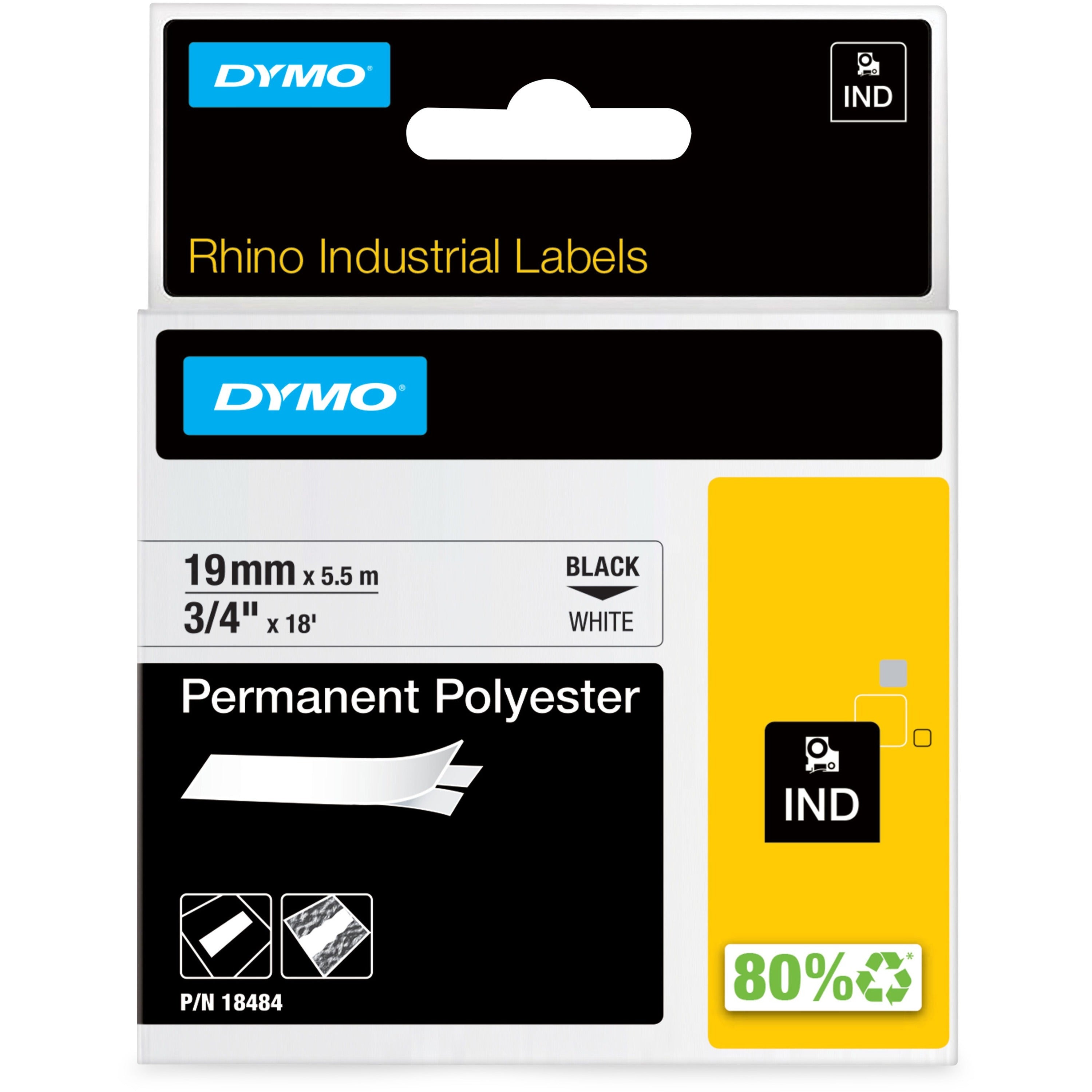 3/4" Width - Thermal Transfer - White - Polyester - 1 Each