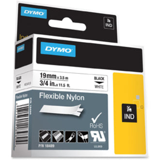 Dymo Rhino Flexible Nylon Labels - 3/4" Width x 11 1/2 ft Length - Rectangle - Thermal Transfer - White, Black - Nylon - Water Resistant - Temperature Resistant, Flexible - 1 Each