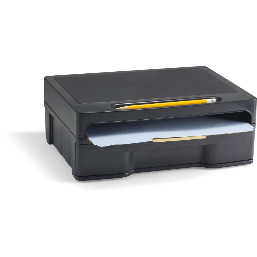 Officemate 2200 Series Monitor Stand with Drawer, HIPAA, Black