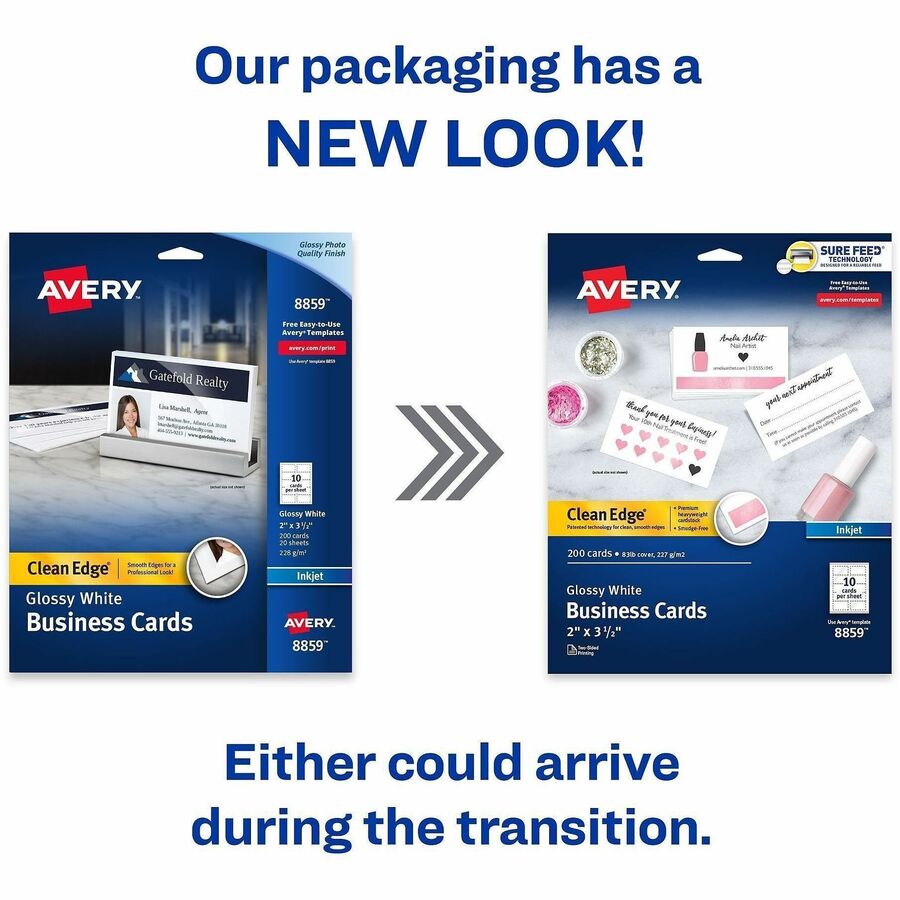 110 Brightness - A4 - 8 1/2" x 11" - 83 lb Basis Weight - 227 g/m² Grammage - Glossy - Heavyweight, Rounded Corner, Smooth Edge, Jam-free, Smudge-free, Double-sided, Printable, Avery Clean Edge Technology - White - 20 Sheets - 200 / Pack