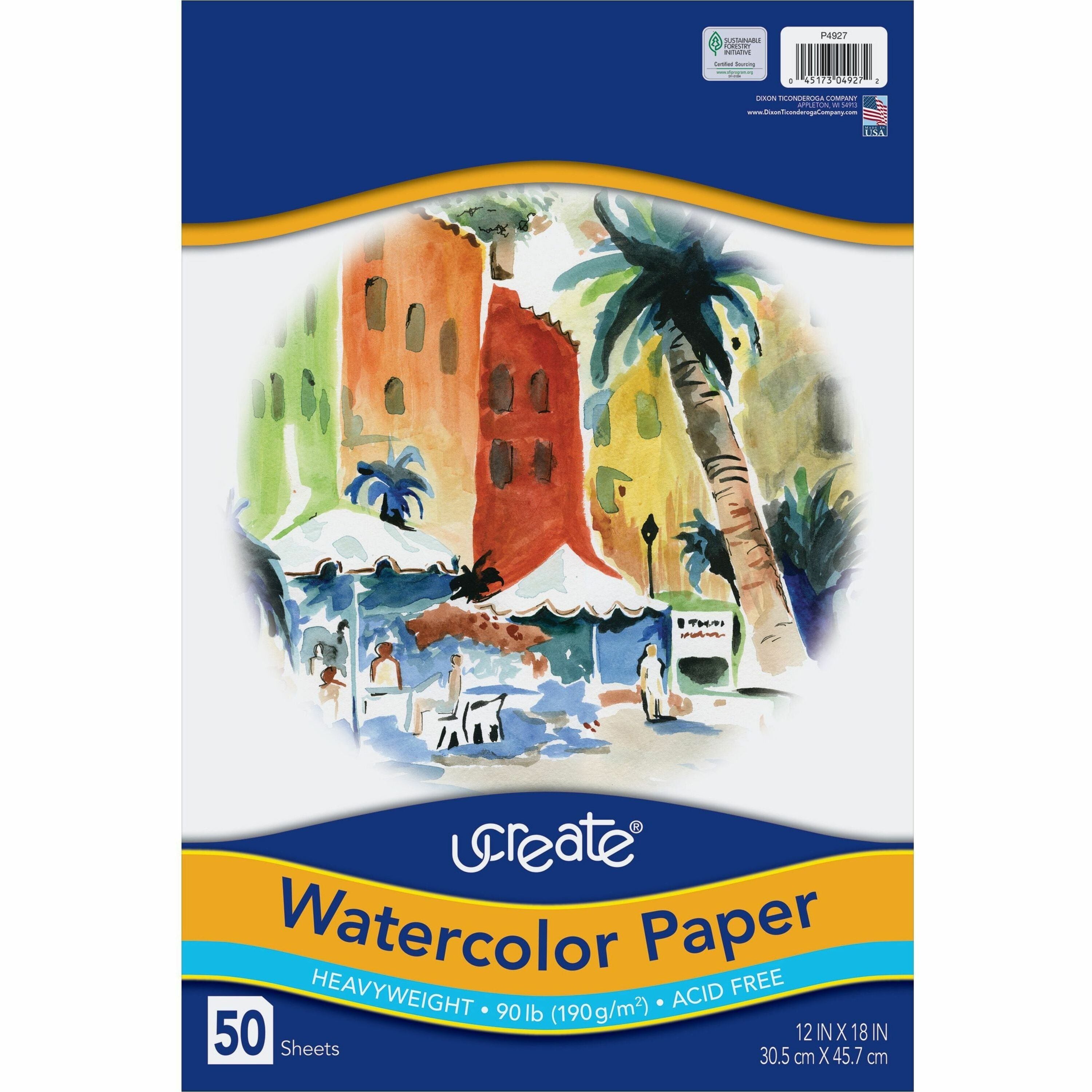 Watercolor Paper, White, 90lb., 12" x 18", 50 Sheets