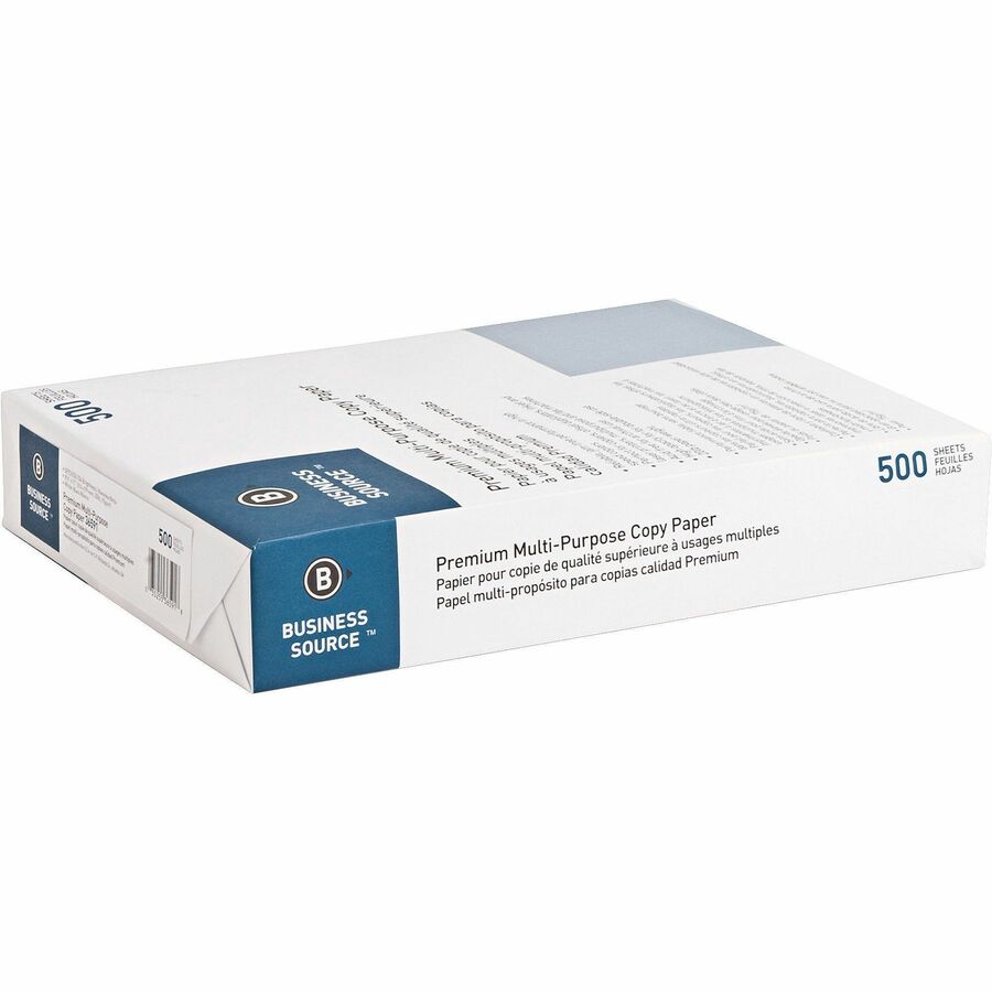 Business Source Premium Multipurpose Copy Paper - White - 92 Brightness - Letter - 8 1/2" x 11" - 20 lb Basis Weight - Acid-free - White - 2500 Sheets - 500 Sheets per Ream - 5 / Carton