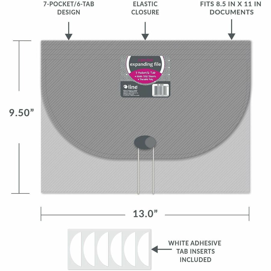8 1/2" x 11" - 7 Pocket(s) - Polypropylene - Smoke - Acid-free, Non-toxic, Button Closure - 1 Each