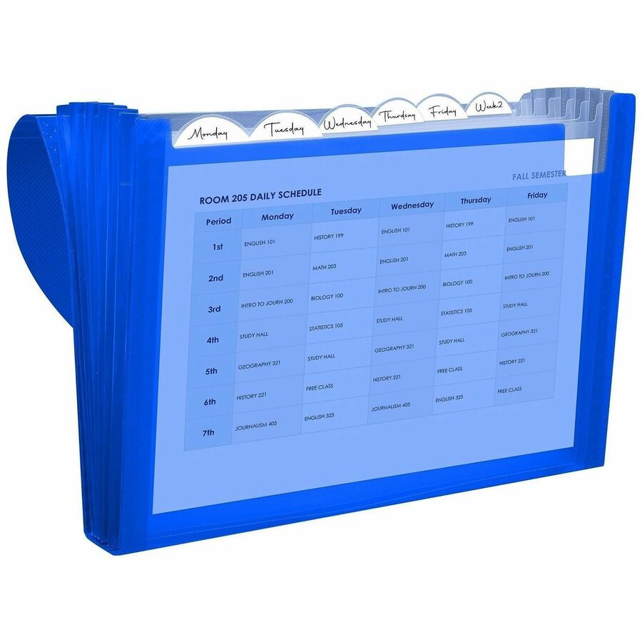 8 1/2" x 11" - 7 Pocket(s) - Polypropylene - Blue - Acid-free, Non-toxic, Button Closure - 1 Each