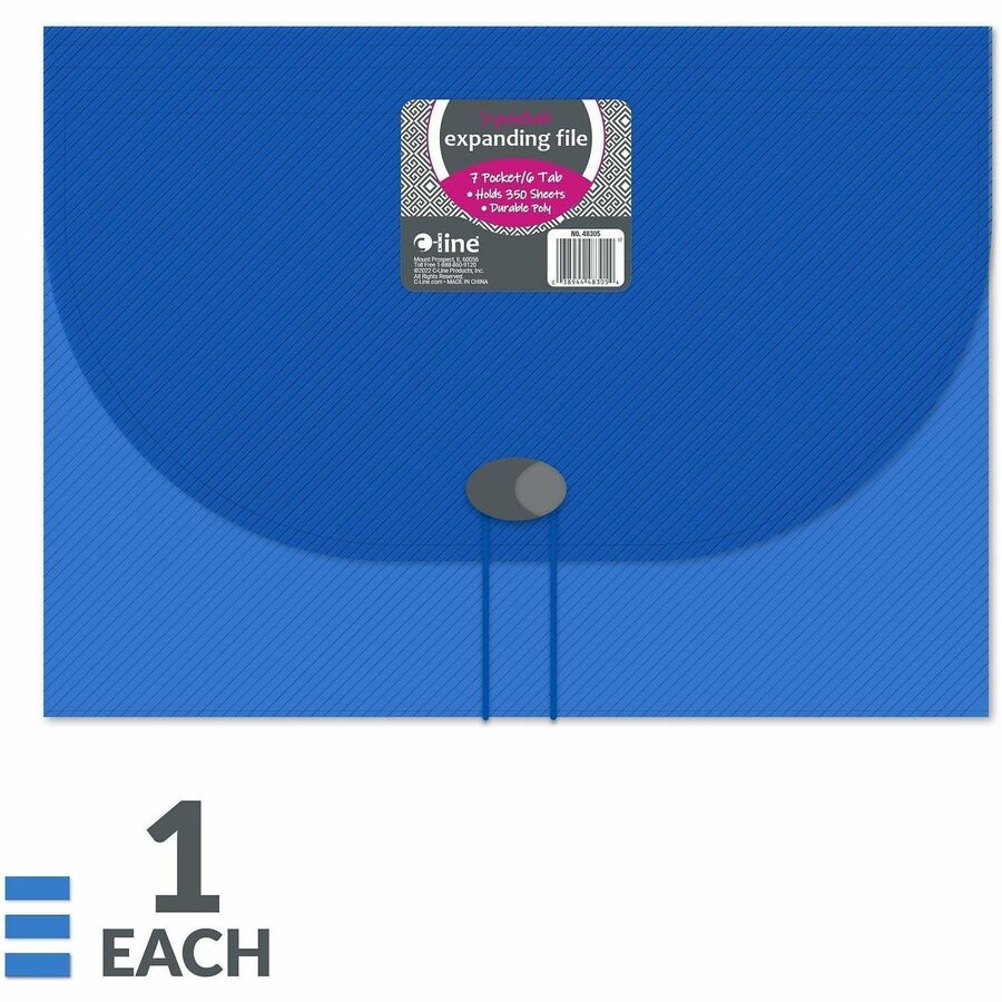 8 1/2" x 11" - 7 Pocket(s) - Polypropylene - Blue - Acid-free, Non-toxic, Button Closure - 1 Each