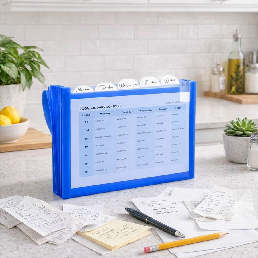 8 1/2" x 11" - 7 Pocket(s) - Polypropylene - Blue - Acid-free, Non-toxic, Button Closure - 1 Each