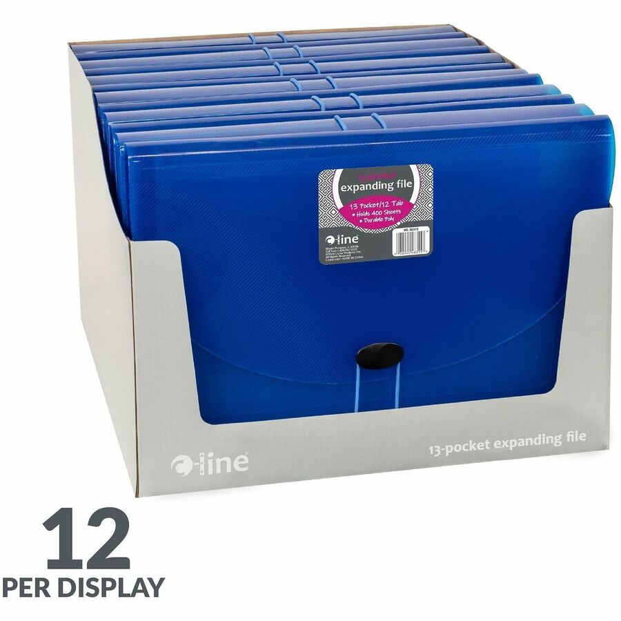 8 1/2" x 11" - 13 Pocket(s) - Polypropylene - Blue - Acid-free, Non-toxic, Button Closure - 0% Recycled - 1 Each