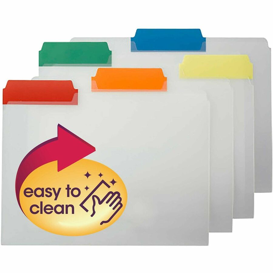 Smead 1/3 Tab Cut Letter Top Tab File Folder - 8 1/2" x 11" - Top Tab Location - Assorted Tab Position - 1 Plys - Polypropylene - Clear, Blue, Red, Green, Yellow, Orange - 25 / Box