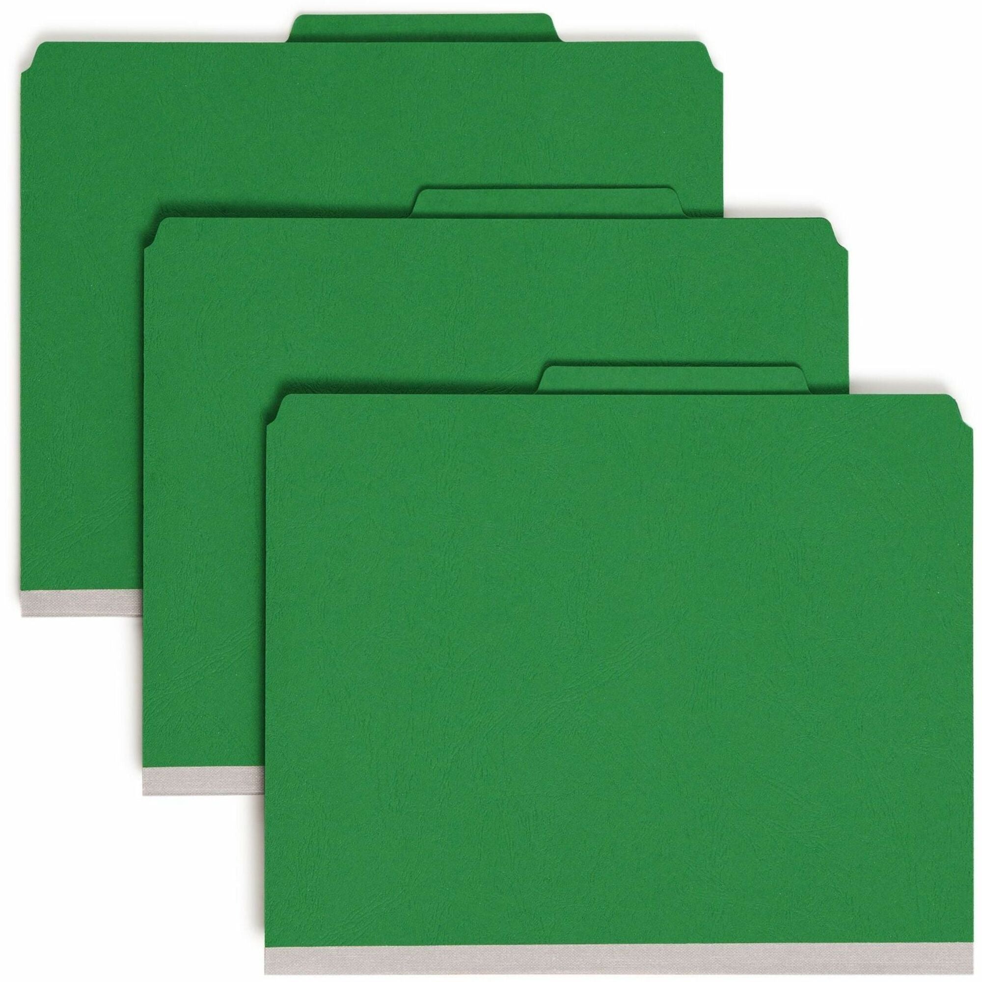 Smead SafeSHIELD 2/5 Tab Letter Size Recycled Classification Folders, 2" Expansion, 2 Dividers, 2 Fasteners, Green, Pressboard, 10/Box