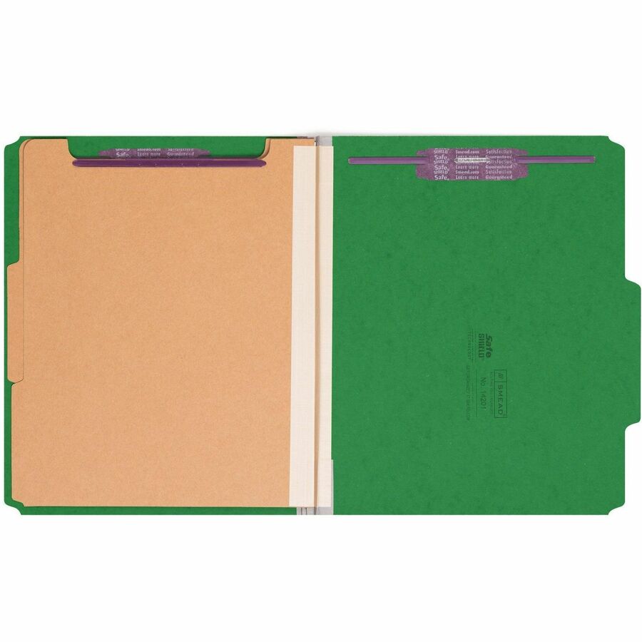 Smead SafeSHIELD 2/5 Tab Letter Size Recycled Classification Folders, 2" Expansion, 2 Dividers, 2 Fasteners, Green, Pressboard, 10/Box