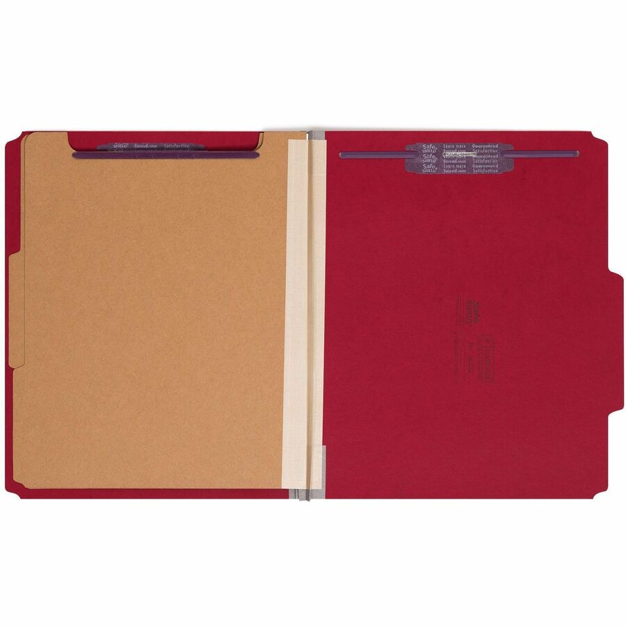 Smead SafeSHIELD 2/5 Tab Cut Letter Recycled Classification Folder, 2 Dividers, 2" Expansion, Bright Red, Pressboard, 8 1/2" x 11", 100% Recycled, 10/Box
