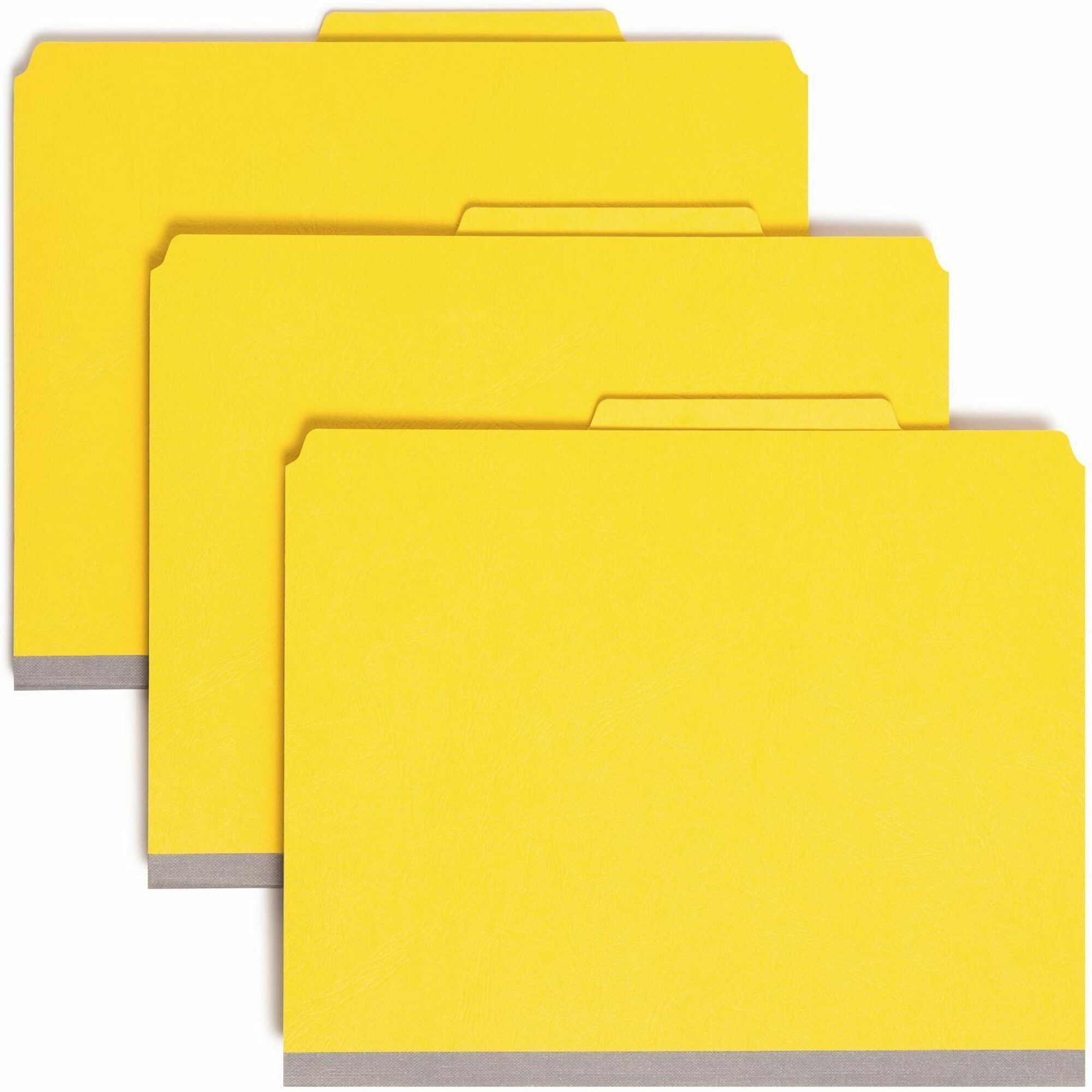 Smead SafeSHIELD 2/5 Tab Cut Letter Size Recycled Classification Folders, 2" Expansion, 2 Dividers, Yellow, Pressboard, 10/Box