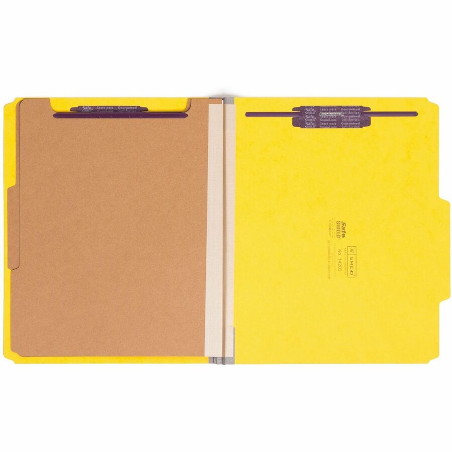 Smead SafeSHIELD 2/5 Tab Cut Letter Size Recycled Classification Folders, 2" Expansion, 2 Dividers, Yellow, Pressboard, 10/Box
