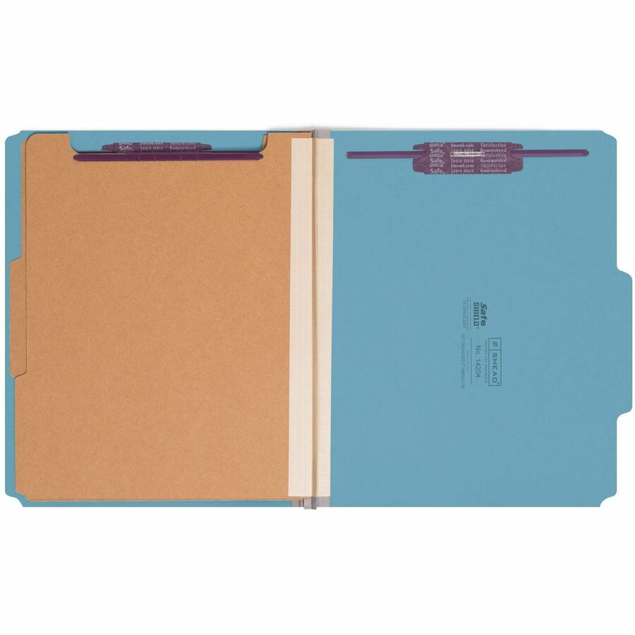 Smead SafeSHIELD 2/5 Tab Cut Letter Recycled Classification Folder, 2 Dividers, 2" Expansion, Blue, Pressboard, 100% Recycled, 10/Box
