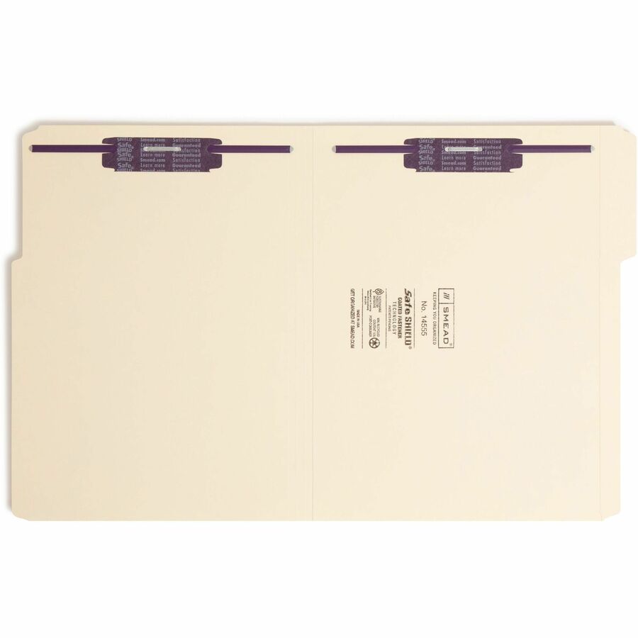 Smead 1/3 Tab Cut Letter Recycled Fastener Folder - 8 1/2" x 11" - 3/4" Expansion - 2 x 2S Fastener(s) - Top Tab Location - Assorted Tab Position - 11 pt. - 2 Plys - Manila - Reinforced Tab - 10% Recycled - 50 / Box