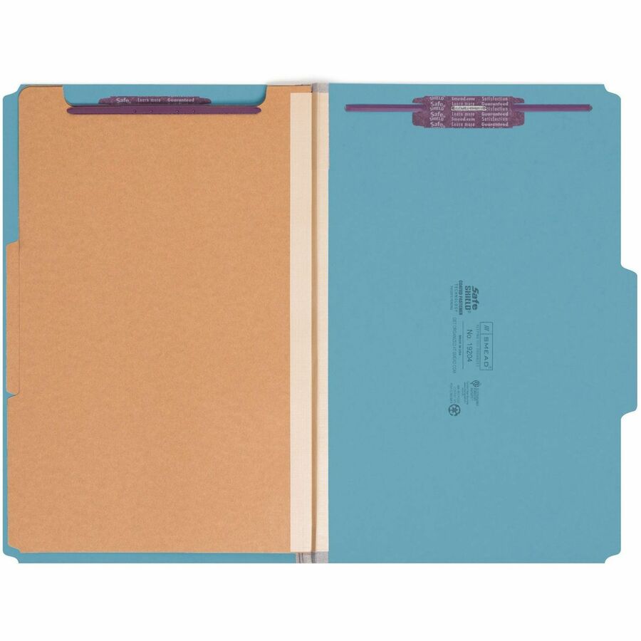 Smead SafeSHIELD 2/5 Tab Cut Legal Recycled Classification Folder, 8 1/2" x 14", 2" Expansion, 2 Dividers, Blue, Pressboard, 100% Recycled, 10/Box