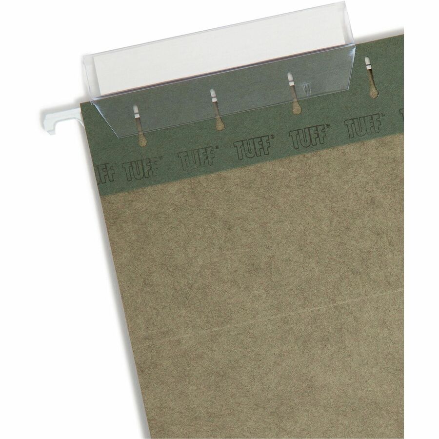 Smead TUFF 1/3 Tab Cut Letter Recycled Hanging Folder - 8 1/2" x 11" - Top Tab Location - Assorted Tab Position - 11 pt. - Standard Green - Heavy Duty, Tear Resistant - 10% Recycled - 20 / Box