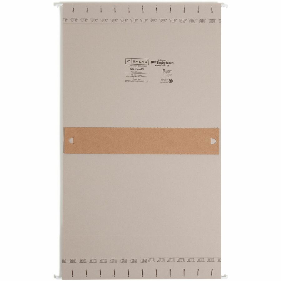Smead TUFF 1/3 Tab Cut Letter Recycled Hanging Folder - 8 1/2" x 11" - 2" Expansion - Top Tab Location - 14 pt. - Steel Gray - Tear Resistant - 10% Recycled - 18 / Box