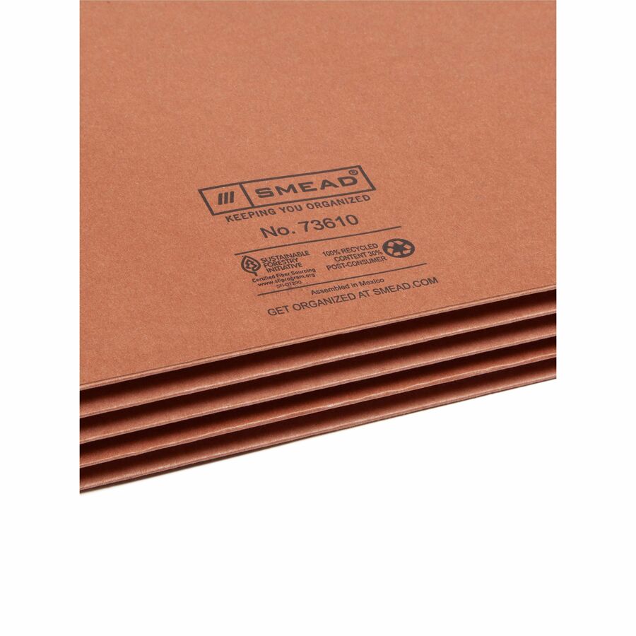 Smead Straight Tab Cut Letter Recycled File Pocket - 8 1/2" x 11" - 3 1/2" Expansion - 2 Plys - Redrope - Tear Resistant Gusset - 100% Recycled - 25 / Box