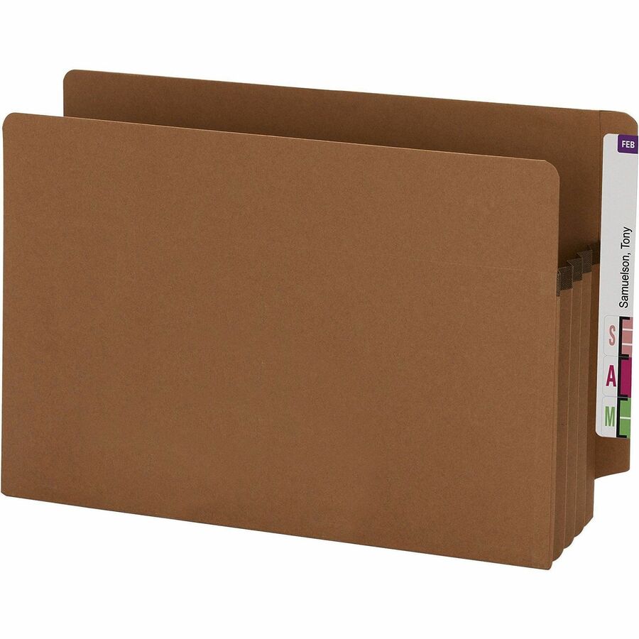 Smead Straight Tab Cut Legal Recycled File Pocket - 8 1/2" x 14" - 3 1/2" Expansion - 2 Plys - Redrope - Tear Resistant Gusset - 100% Recycled - 25 / Box