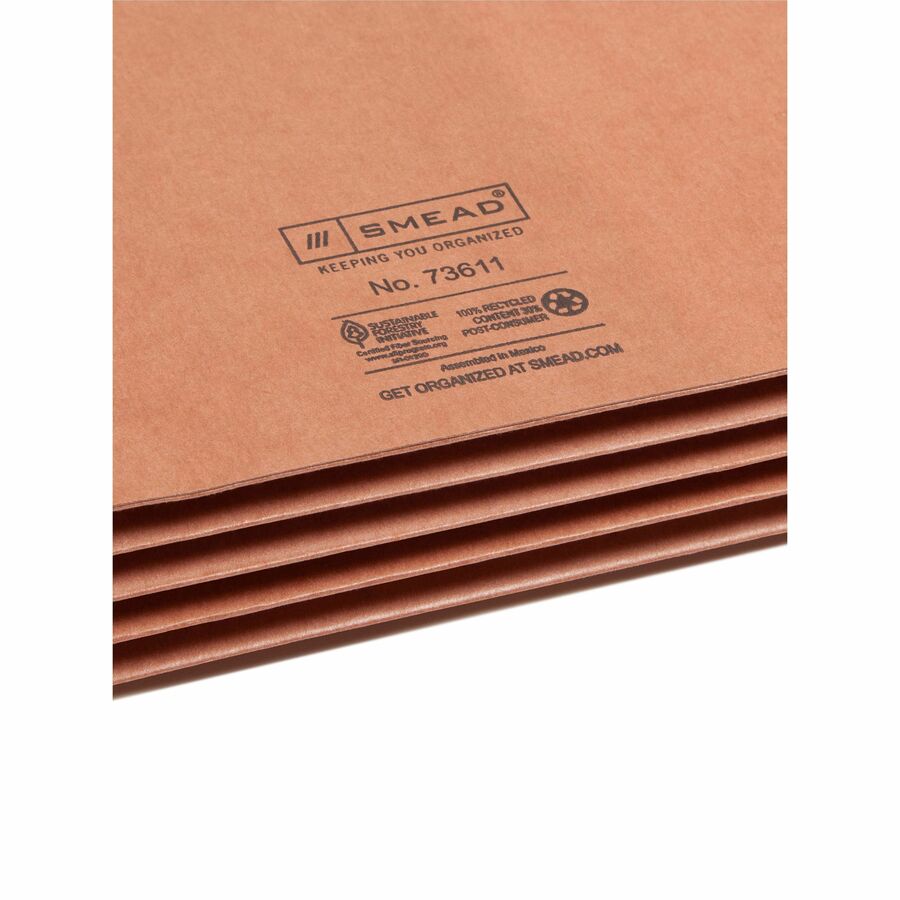 Smead Straight Tab Cut Legal Recycled File Pocket - 8 1/2" x 14" - 3 1/2" Expansion - 2 Plys - Redrope - Tear Resistant Gusset - 100% Recycled - 25 / Box