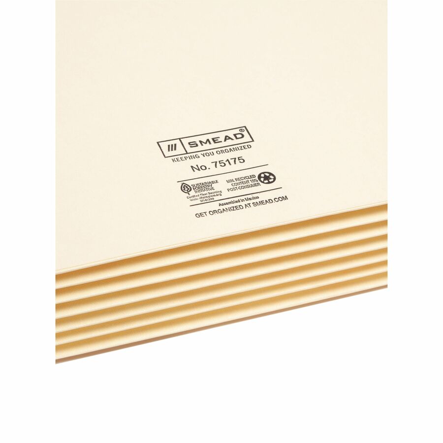 Smead Letter Recycled File Pocket - 8 1/2" x 11" - 5 1/4" Expansion - 2 Plys - Manila - Reinforced Tab - 10% Recycled - 10 / Box