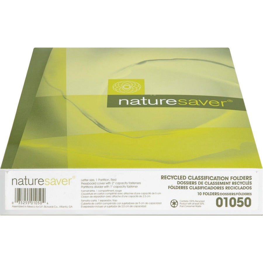 Nature Saver 2/5 Tab Cut Letter Recycled Classification Folder - 8 1/2" x 11" - 4 Fastener(s) - 2" for Folder, 1" for Divider - 1 Divider(s) - 25 pt. - Pressboard - Redrope - Tyvek Gusset - 100% Recycled - 10 / Box