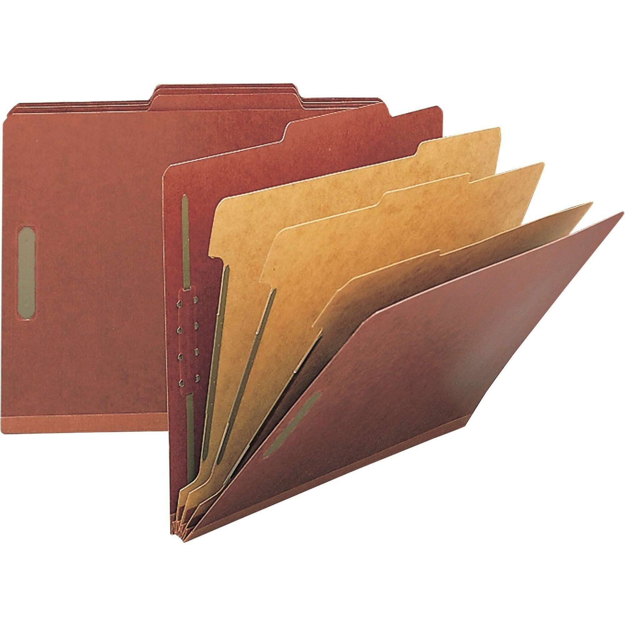 Nature Saver 2/5 Tab Cut Legal Recycled Classification Folder - 8 1/2" x 14" - 8 Fastener(s) - 2" for Folder, 1" for Divider - 3 Divider(s) - 25 pt. - Pressboard - Red - Tyvek Gusset - 100% Recycled - 10 / Box