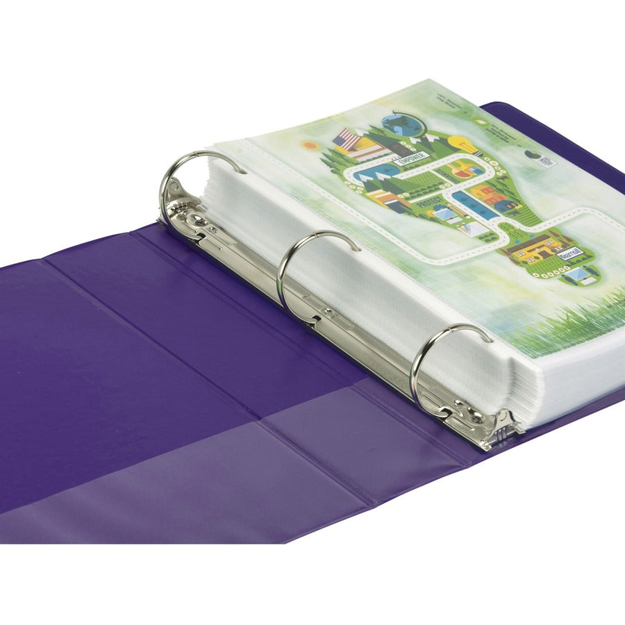 Samsill Earth's Choice Plant-based View Binders, 2" Capacity, Letter Size, 3 Round Rings, 2 Internal Pockets, Purple, Recycled, Clear Overlay, Durable, 2 Pack