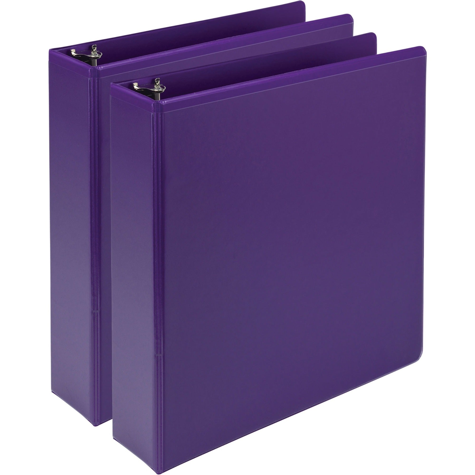 Samsill Earth's Choice Plant-based View Binders, 2" Capacity, Letter Size, 3 Round Rings, 2 Internal Pockets, Purple, Recycled, Clear Overlay, Durable, 2 Pack