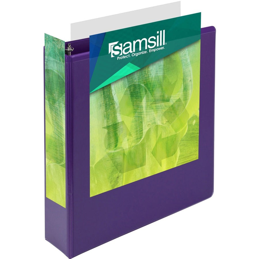 Samsill Earth's Choice Plant-based View Binders, 2" Capacity, Letter Size, 3 Round Rings, 2 Internal Pockets, Purple, Recycled, Clear Overlay, Durable, 2 Pack