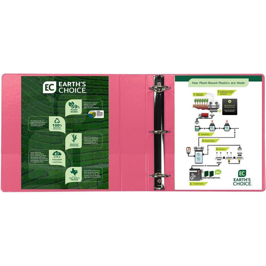 Samsill Earth's Choice Plant-based View Binders, 2" Capacity, Letter Size, 3 Round Rings, 2 Internal Pockets, Berry Pink, 2 Pack