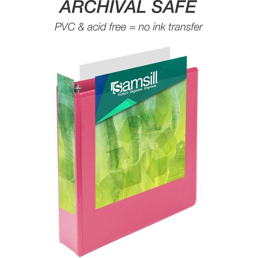 Samsill Earth's Choice Plant-based View Binders, 2" Capacity, Letter Size, 3 Round Rings, 2 Internal Pockets, Berry Pink, 2 Pack