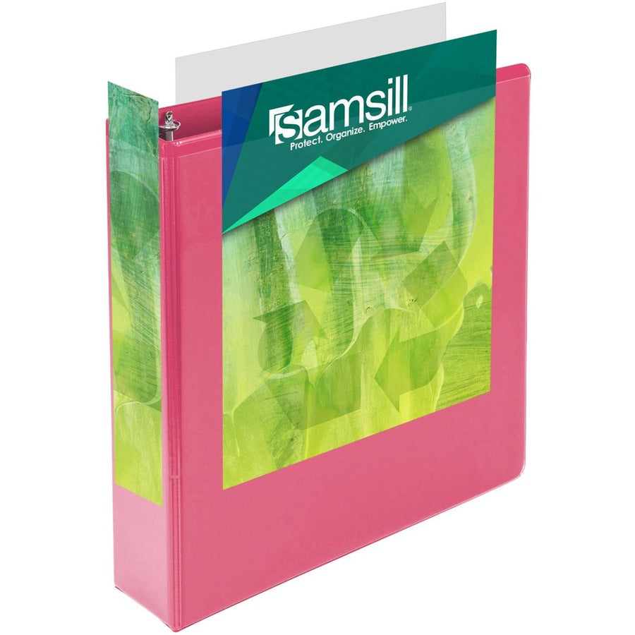 Samsill Earth's Choice Plant-based View Binders, 2" Capacity, Letter Size, 3 Round Rings, 2 Internal Pockets, Berry Pink, 2 Pack