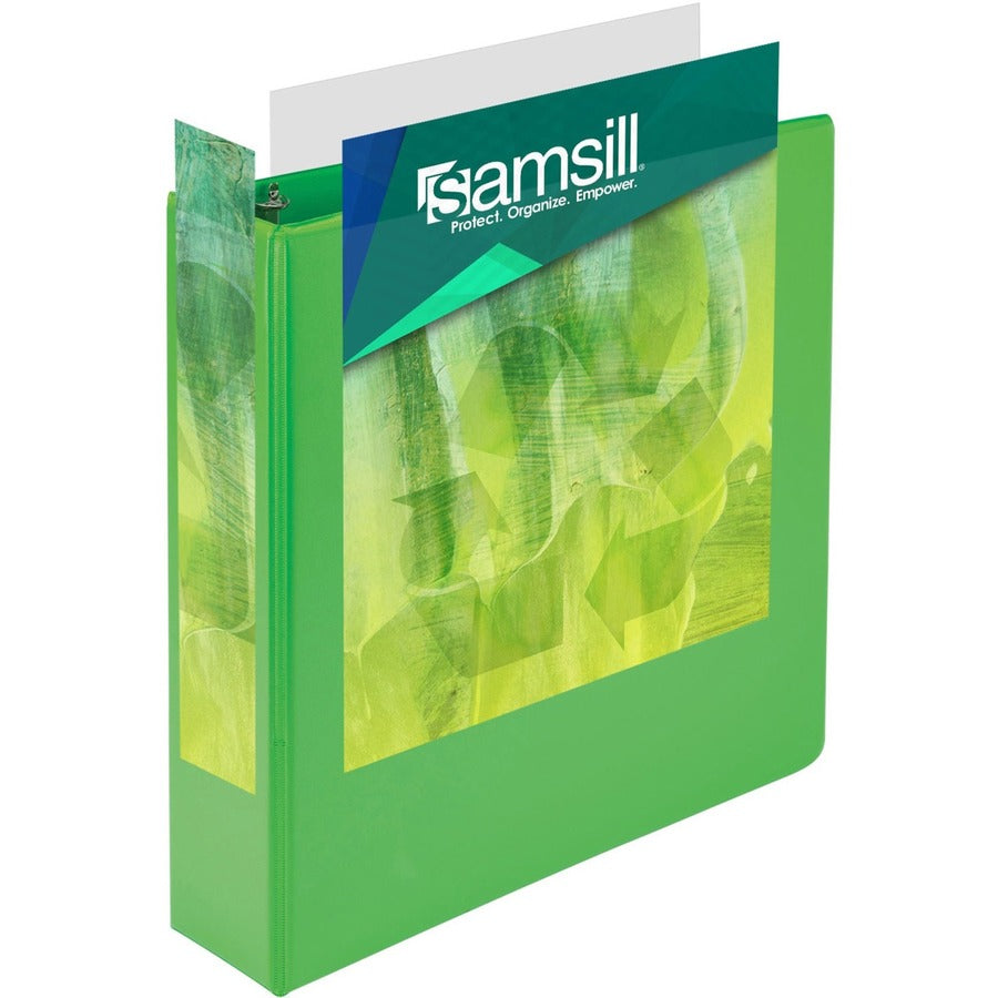 Samsill Earth's Choice Plant-based View Binders, 2" Capacity, Letter Size, 3 Round Rings, 2 Internal Pockets, Lime, Recycled, Durable, Clear Overlay, 2 Pack