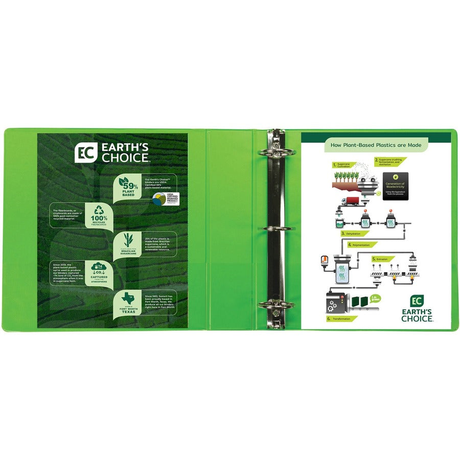 Samsill Earth's Choice Plant-based View Binders, 2" Capacity, Letter Size, 3 Round Rings, 2 Internal Pockets, Lime, Recycled, Durable, Clear Overlay, 2 Pack