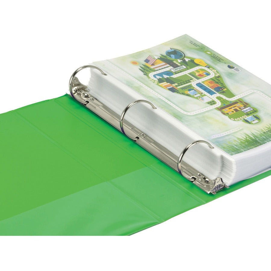 Samsill Earth's Choice Plant-based View Binders, 2" Capacity, Letter Size, 3 Round Rings, 2 Internal Pockets, Lime, Recycled, Durable, Clear Overlay, 2 Pack