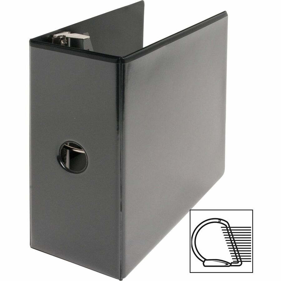 Business Source Basic D-Ring View Binders - 5" Binder Capacity - Letter - 8 1/2" x 11" Sheet Size - Fastener(s): D-Ring - Polypropylene - Black - Clear Overlay - 1 Each