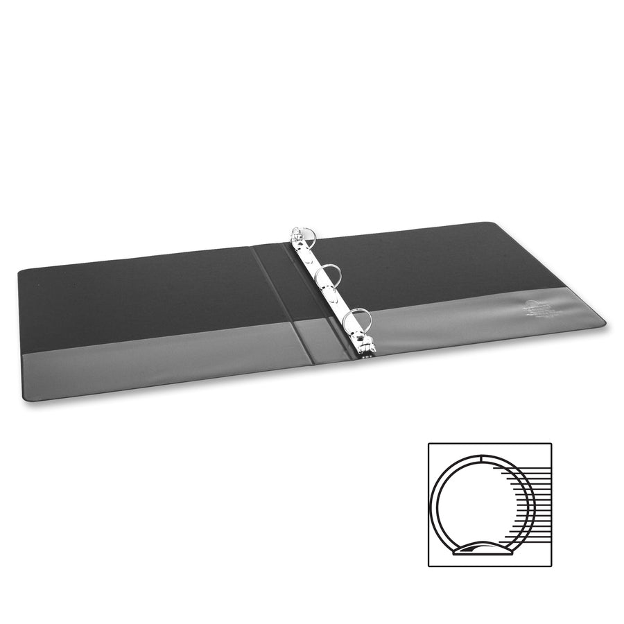 Business Source Basic Round Ring Binder - 1" Binder Capacity - 8 1/2" x 5 1/2" Sheet Size - 240 Sheet Capacity - 3 Ring(s) - Fastener(s): Round Ring - Chipboard, Polypropylene - Black - Open and Closed Triggers, Exposed Rivet, Sturdy - 1 Each