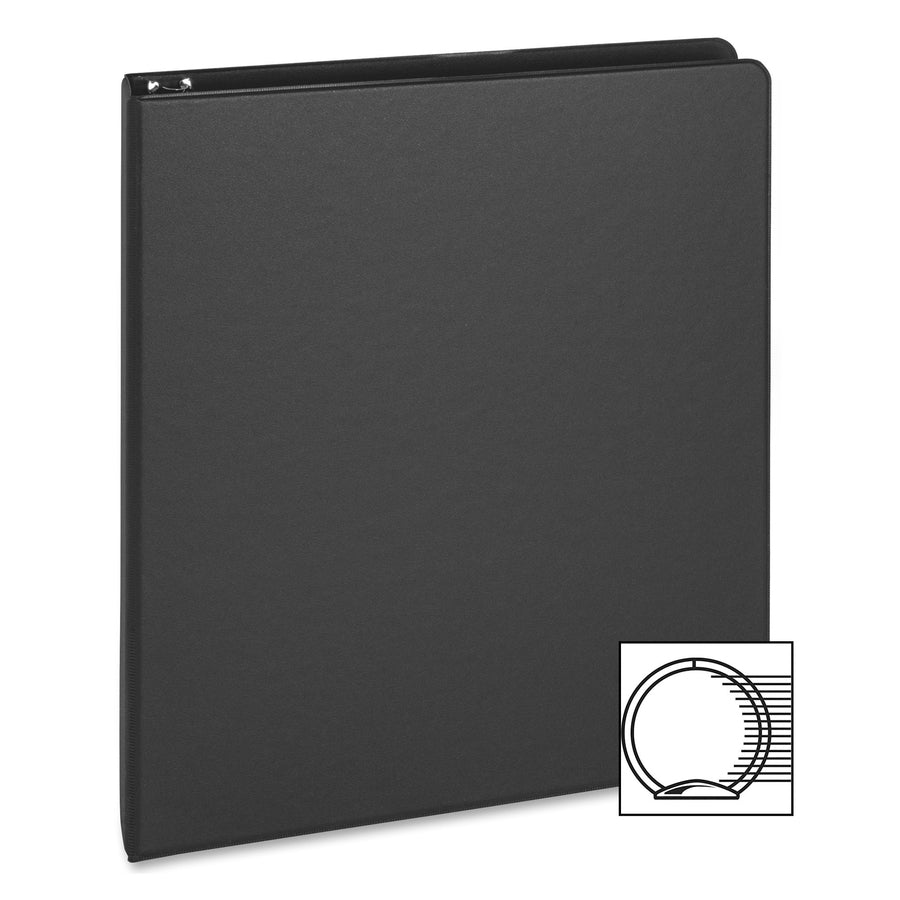Business Source Basic Round Ring Binder - 1" Binder Capacity - 8 1/2" x 5 1/2" Sheet Size - 240 Sheet Capacity - 3 Ring(s) - Fastener(s): Round Ring - Chipboard, Polypropylene - Black - Open and Closed Triggers, Exposed Rivet, Sturdy - 1 Each