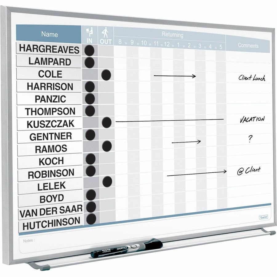 Quartet Matrix 15-employee In/Out Board - 16" Board Height x 23" Board Width - White Natural Cork Surface - Magnetic, Durable - Silver Frame - 1 Each