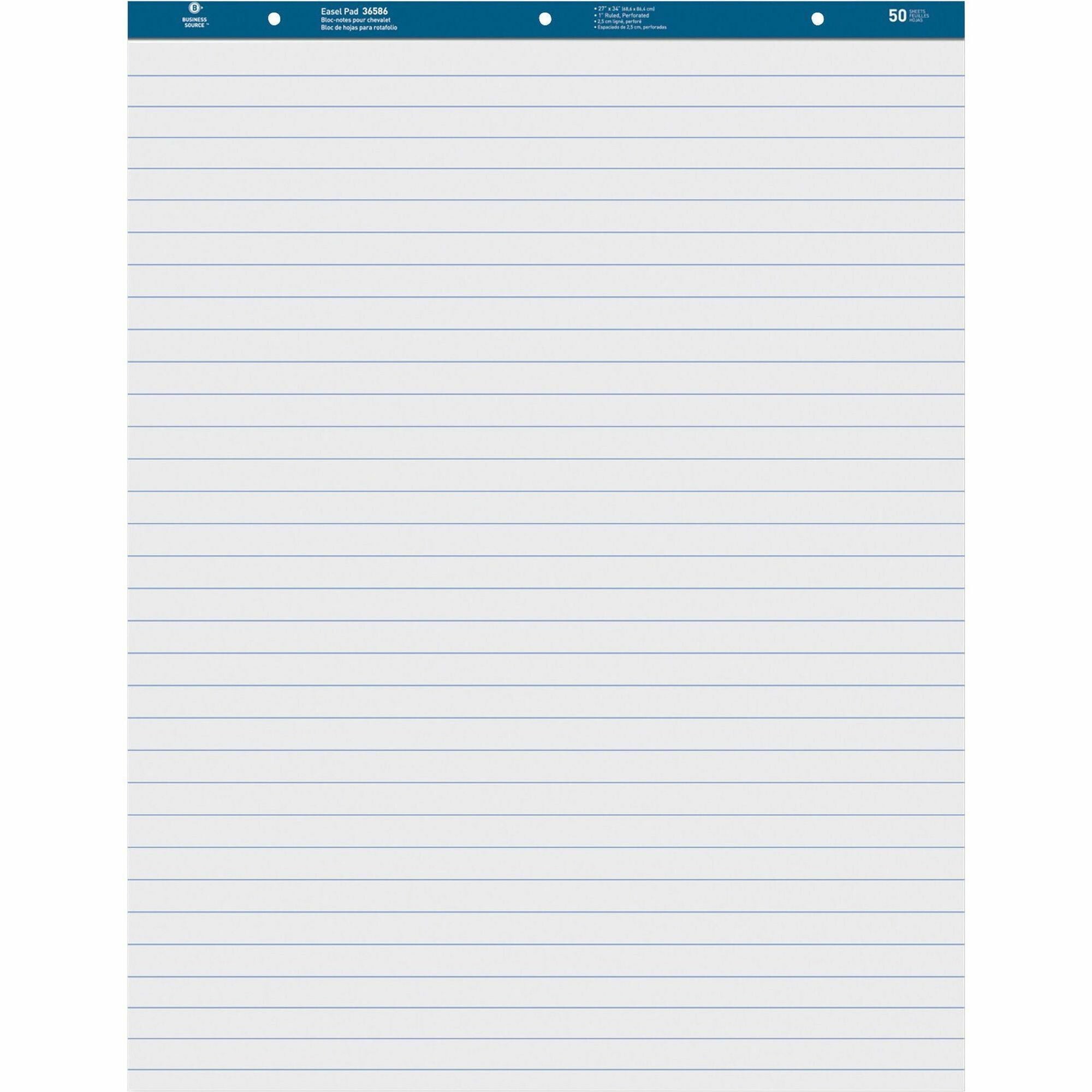 Business Source Standard Ruled Easel Pad - 50 Sheets - 15 lb Basis Weight - 27" x 34" Sheet Size - White Paper - Perforated - 2 / Carton