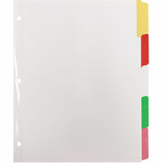 Business Source Laminated Write-On Tab Indexes, 5 Multicolor Mylar Tabs, 3-Hole Punched, Self-Adhesive, Removable, Erasable, Reinforced Edges, 100% Recycled, 1 Set