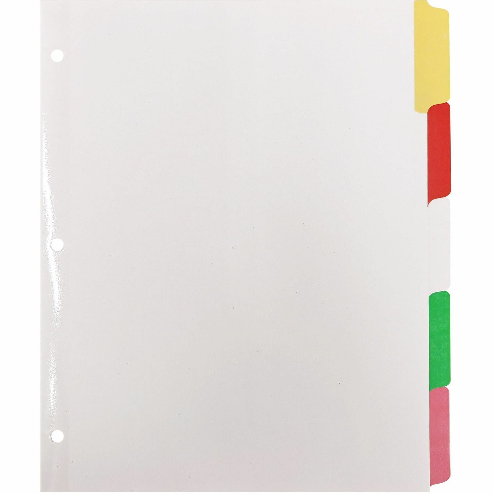 Business Source Laminated Write-On Tab Indexes, 5 Multicolor Mylar Tabs, 3-Hole Punched, Self-Adhesive, Removable, Erasable, Reinforced Edges, 100% Recycled, 1 Set