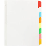 Business Source Laminated Write-On Tab Indexes, 8 Multicolor Mylar Tabs, 3-Hole Punched, Self-Adhesive, Removable, Erasable, Reinforced Edges, 11" x 8.5", 100% Recycled, 1 Set