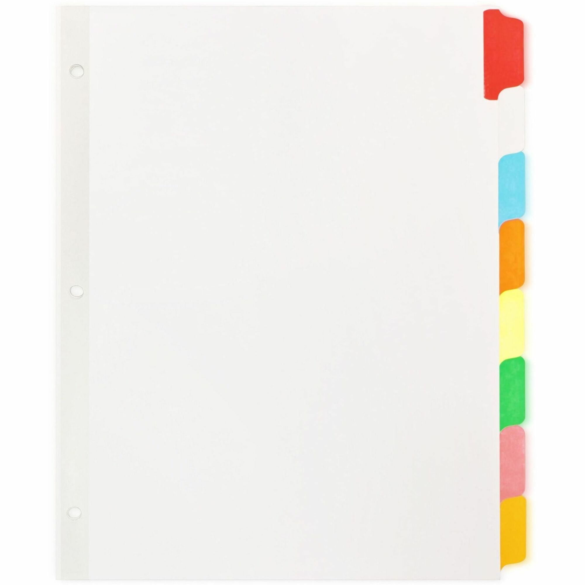 Business Source Laminated Write-On Tab Indexes, 8 Multicolor Mylar Tabs, 3-Hole Punched, Self-Adhesive, Removable, Erasable, Reinforced Edges, 11" x 8.5", 100% Recycled, 1 Set