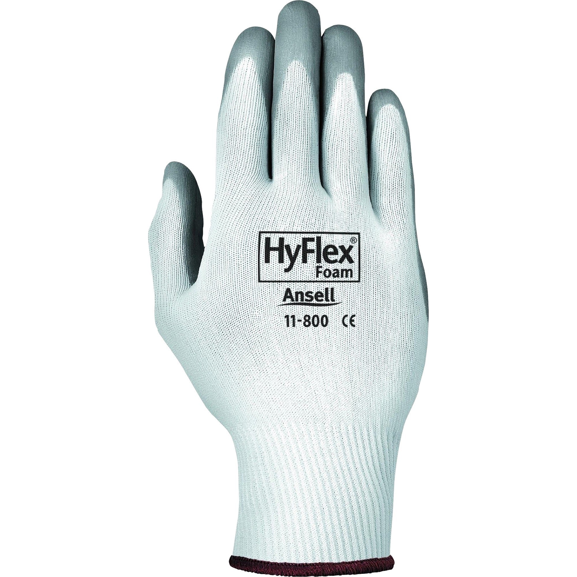 11-800-8 Ansell Hyflex Light Duty Gloves,Gray,Multi-Purpose, Knitwrist & Palm Coated,Size 8