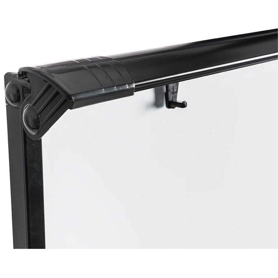 27.5" (2.3 ft) Width x 39" (3.2 ft) Height - White Melamine Surface - Black Aluminum Frame - Rectangle - Floor Standing - Magnetic - Ghost Resistant, Scratch Resistant, Casters, Marker Tray - 1 Each